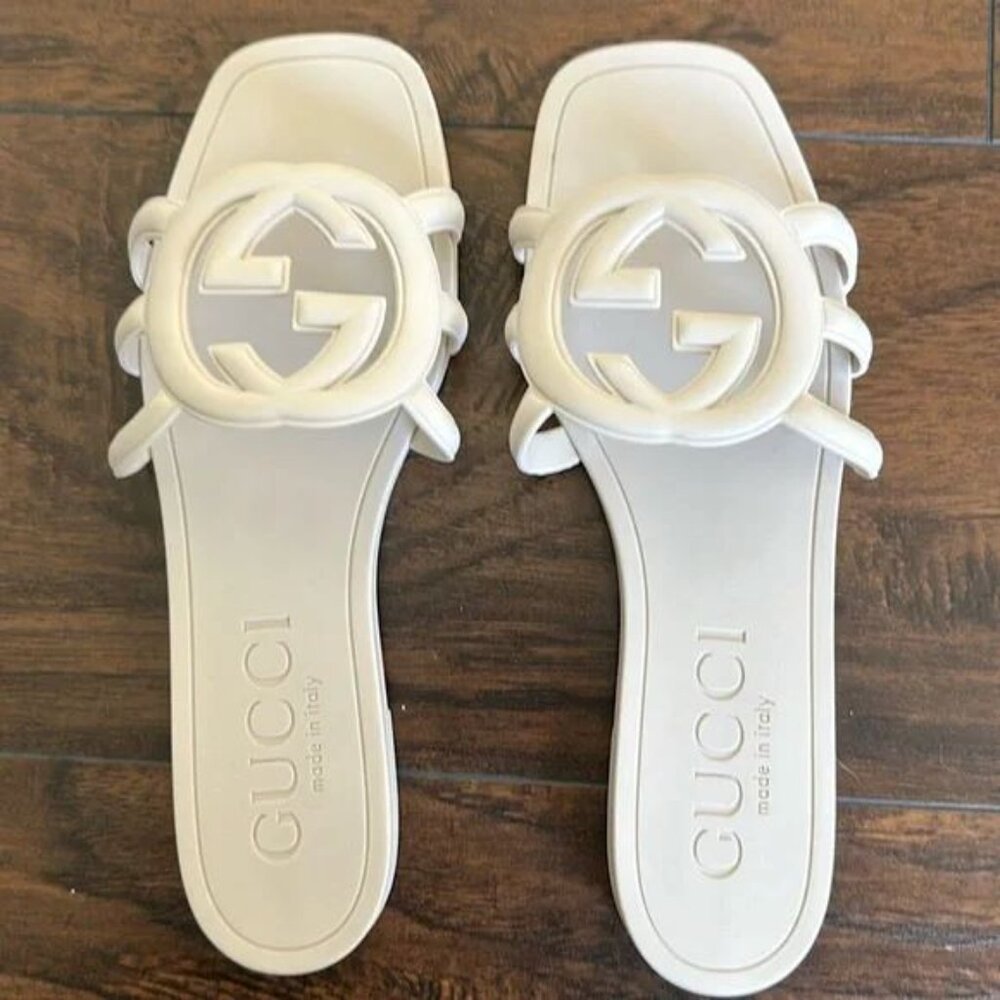 Gucci Women's White Rubber Slide Sandals